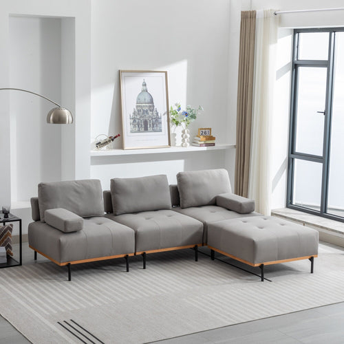 100.7'' Fabric L-Shaped Sofa with Movable Ottoman and Metal Legs