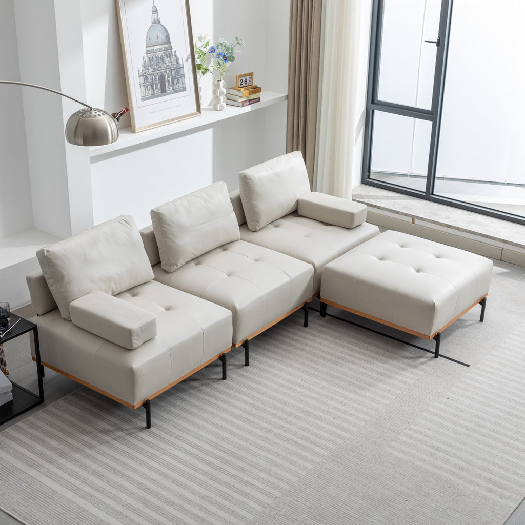 100.7'' Fabric L-Shaped Sofa with Movable Ottoman and Metal Legs