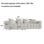 100.8W Wooden Frame Teddy Velvet Sofa in White Couch 4 Person