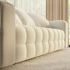 100.8W Wooden Frame Teddy Velvet Sofa in White Couch 4 Person