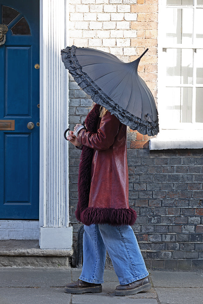 Boutique Black Frilled Edge Umbrella