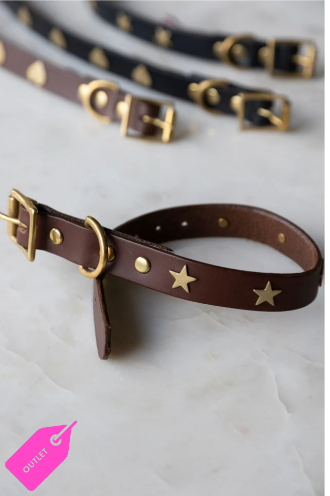 Brown Leather Dog Collar With Stars - SAMPLE