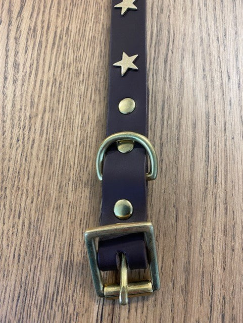 Brown Leather Dog Collar With Stars - SAMPLE