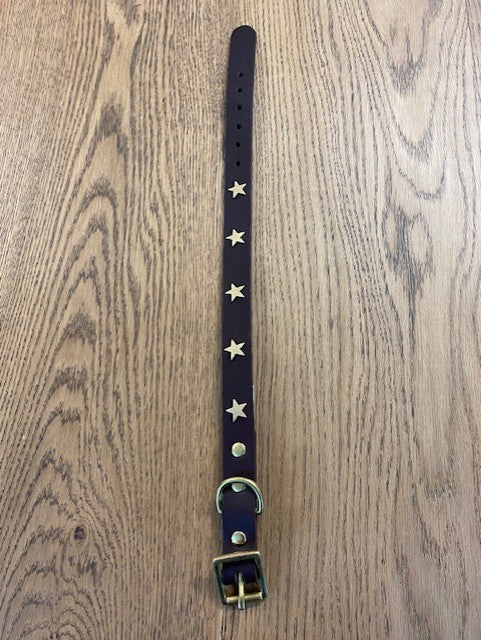 Brown Leather Dog Collar With Stars - SAMPLE