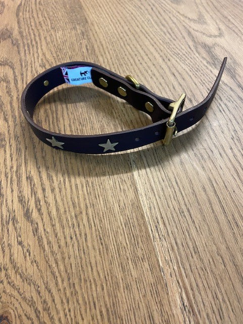 Brown Leather Dog Collar With Stars - SAMPLE