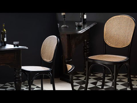 Chez Pitou Black Wood & Woven Cane Dining Chair