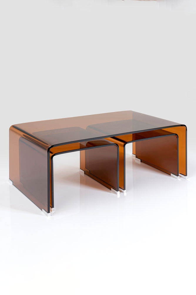 Set Of 3 Amber Glass Nest Of Coffee Tables - DISCONTINUED
