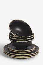 12 Piece Black & Off-White Edge Bon Apetit Dinner Set