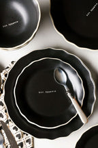 12 Piece Black & Off-White Edge Bon Apetit Dinner Set