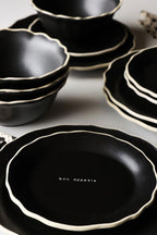 12 Piece Black & Off-White Edge Bon Apetit Dinner Set
