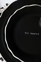 12 Piece Black & Off-White Edge Bon Apetit Dinner Set