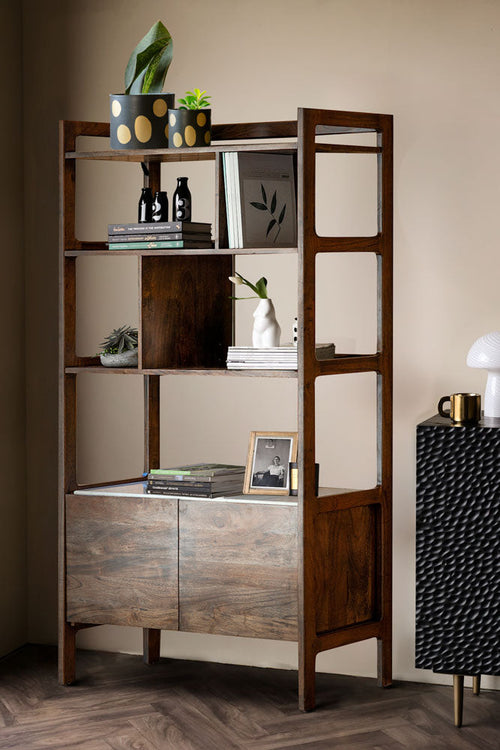 Acacia Wood & Marble Display Cabinet