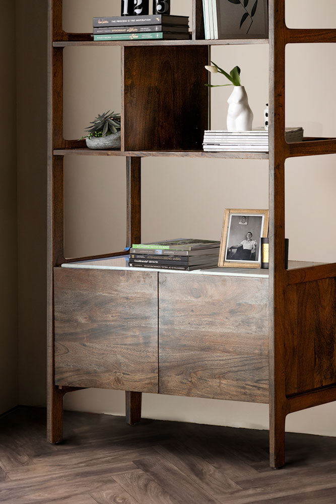 Acacia Wood & Marble Display Cabinet
