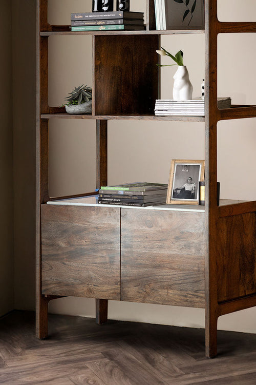 Acacia Wood & Marble Display Cabinet