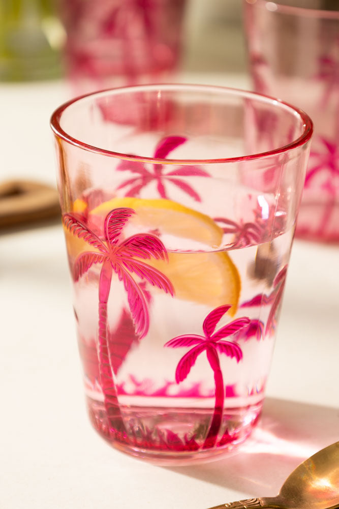 Acrylic Pink Palm Tree Picnic Tumbler