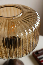Amber Glass & Wooden Base Table Lamp