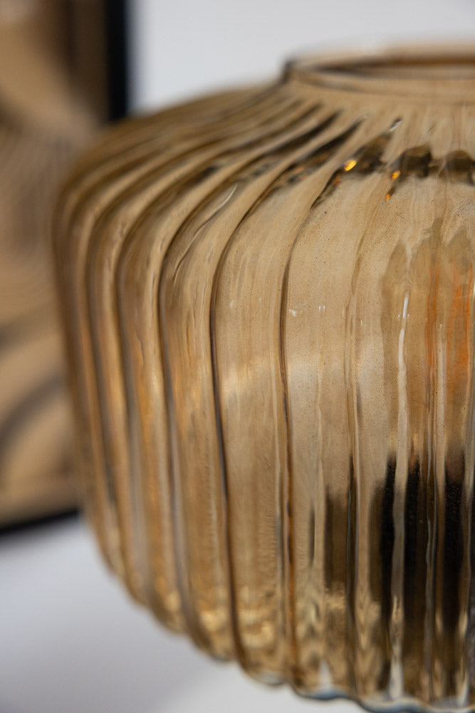 Amber Glass & Wooden Base Table Lamp