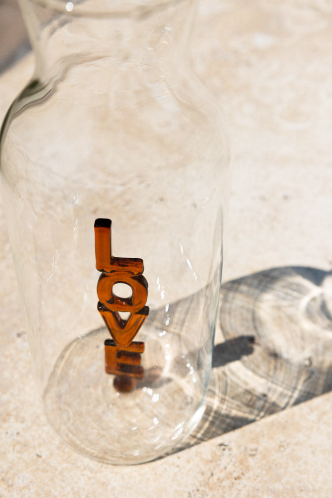 Amber LOVE Carafe in Clear Glass