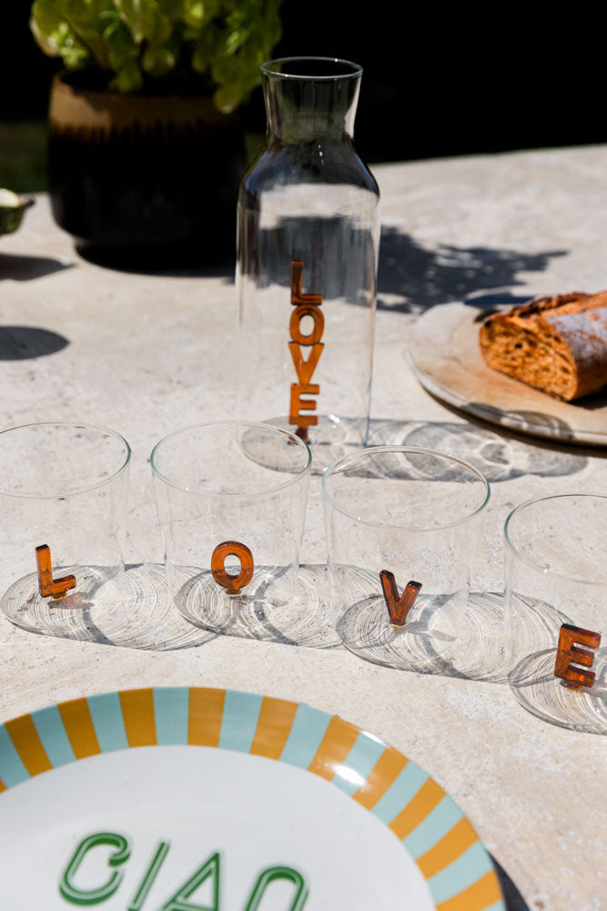 Amber LOVE Drinking Tumblers in Clear Glass