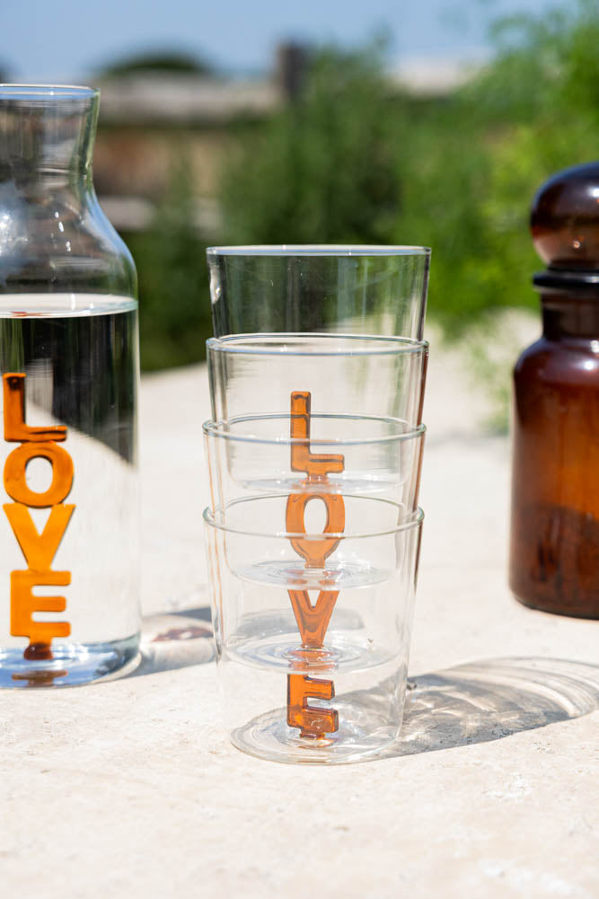 Amber LOVE Drinking Tumblers in Clear Glass
