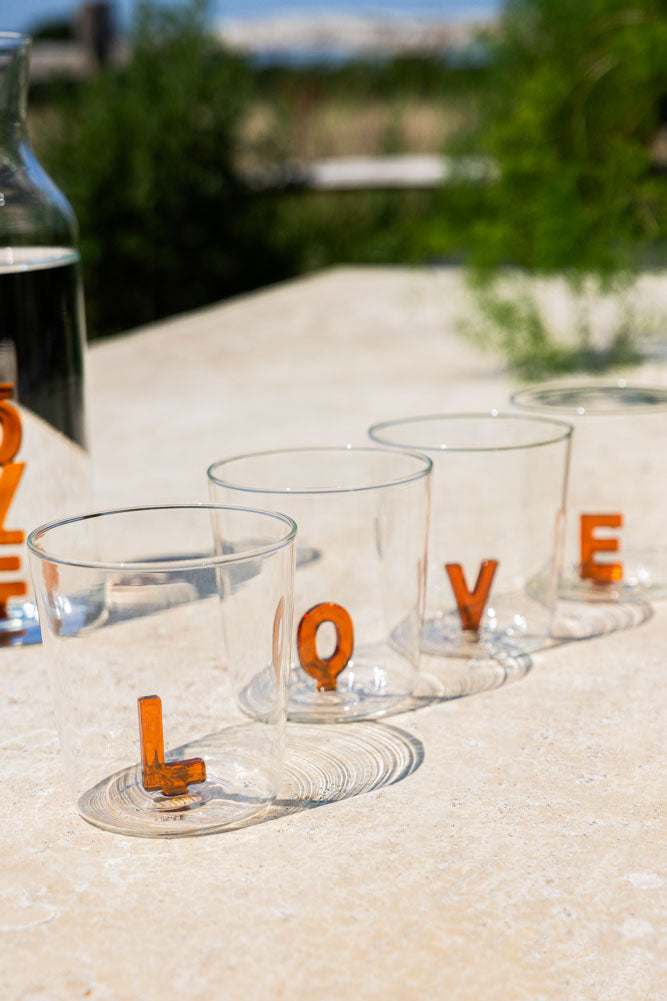 Amber LOVE Drinking Tumblers in Clear Glass