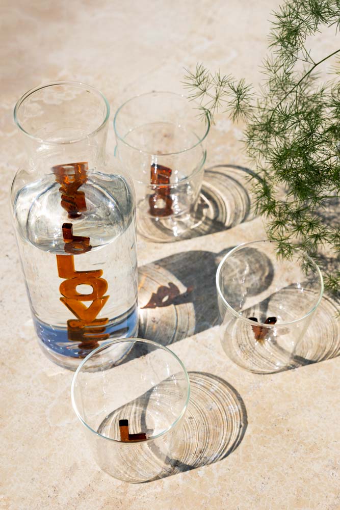 Amber LOVE Drinking Tumblers in Clear Glass