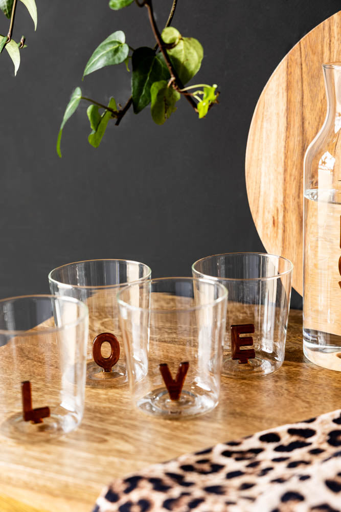 Amber LOVE Drinking Tumblers in Clear Glass