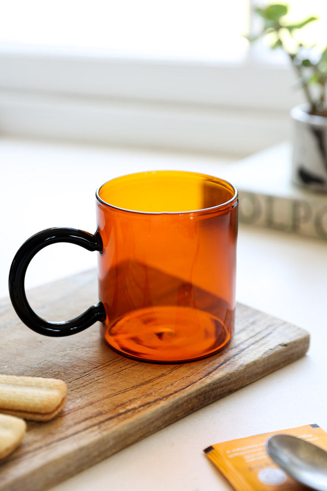 Amber & Black Glass Mug
