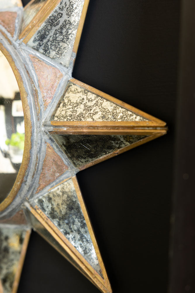 Antiqued-Gold Sun Convex Wall Mirror