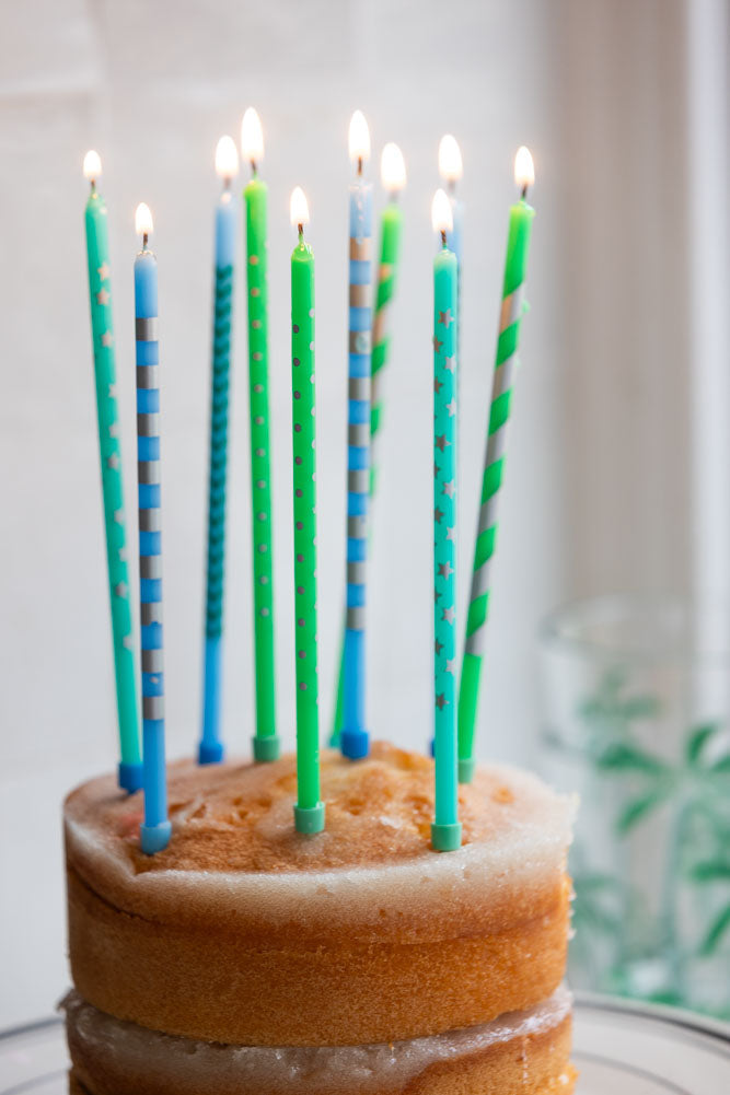Assorted Blue Cake Candles - Pack Of 10
