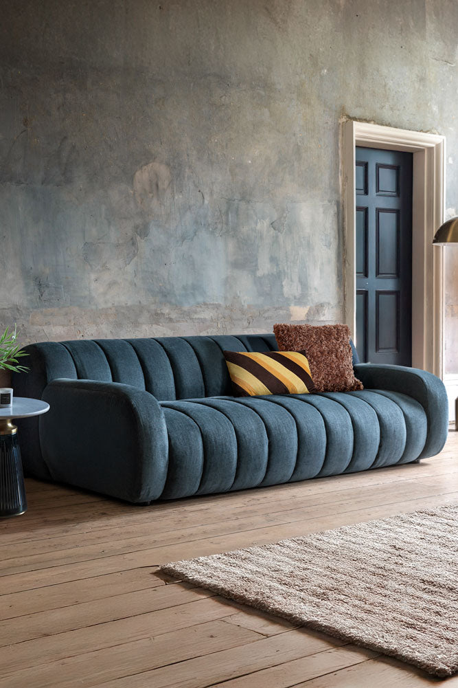 Beautiful Blue Roll Back 3-Seater Sofa