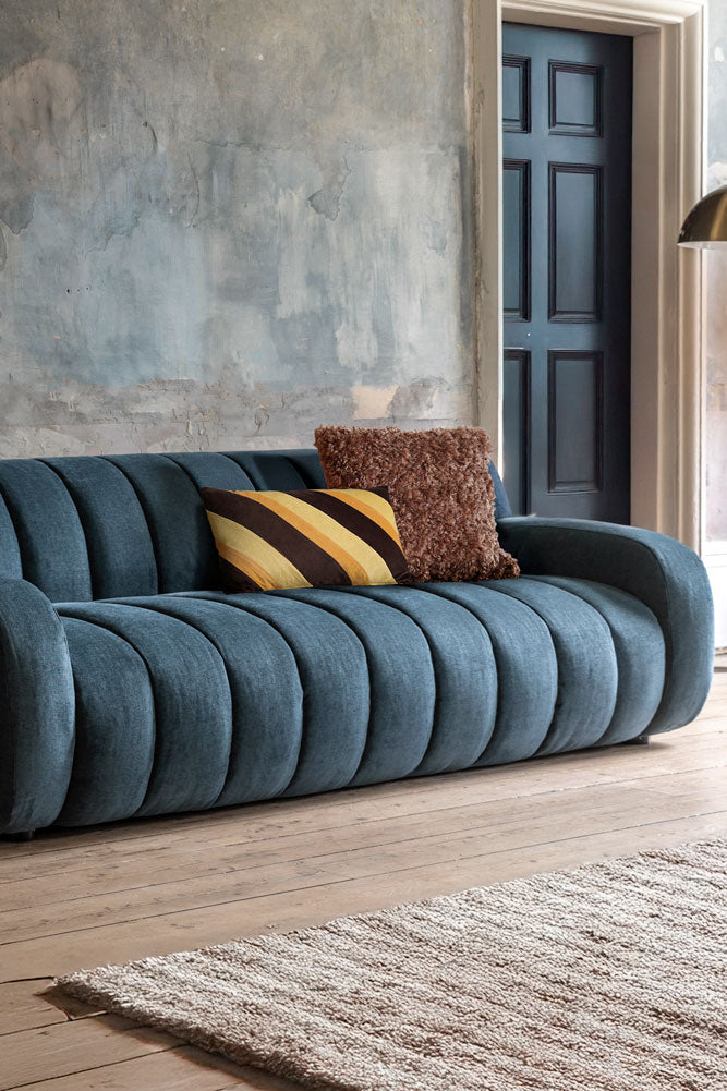 Beautiful Blue Roll Back 3-Seater Sofa