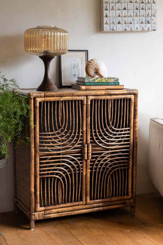 Beautiful Dark Brown Rattan 2 Door Cabinet