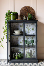 Black Display Cabinet with Bamboo Print Lining