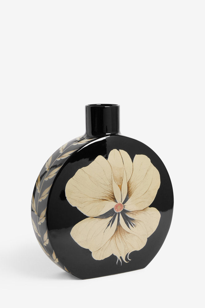 Black & Cream Floral Vase