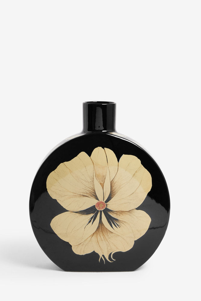 Black & Cream Floral Vase