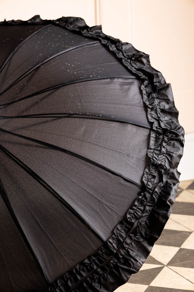Boutique Black Frilled Edge Umbrella
