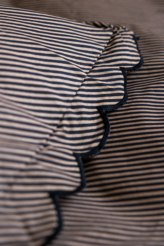Black Pencil Stripe Scalloped Edge Bedding Set - Available in 4 Sizes