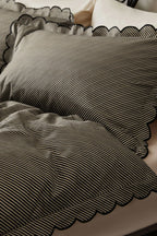 Black Pencil Stripe Scalloped Edge Bedding Set - Available in 4 Sizes