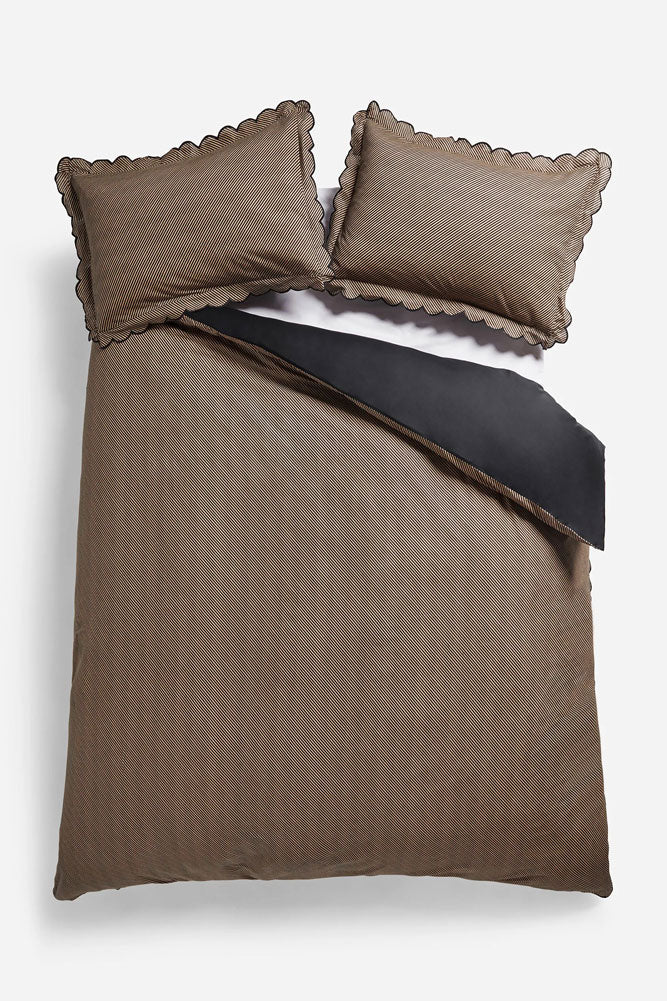 Black Pencil Stripe Scalloped Edge Bedding Set - Available in 4 Sizes