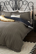 Black Pencil Stripe Scalloped Edge Bedding Set - Available in 4 Sizes
