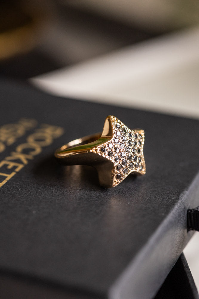 Black & Gold Studded Star Ring - Available in Two Sizes