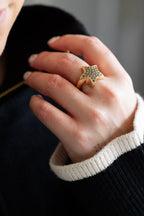 Black & Gold Studded Star Ring - Available in Two Sizes