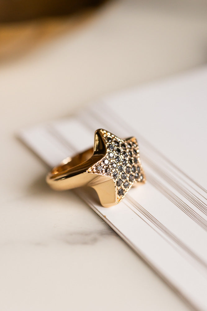 Black & Gold Studded Star Ring - Available in Two Sizes