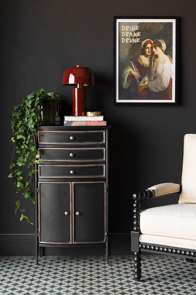 Black & Gold Antiqued-Style Side Cabinet