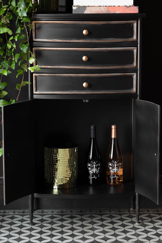 Black & Gold Antiqued-Style Side Cabinet