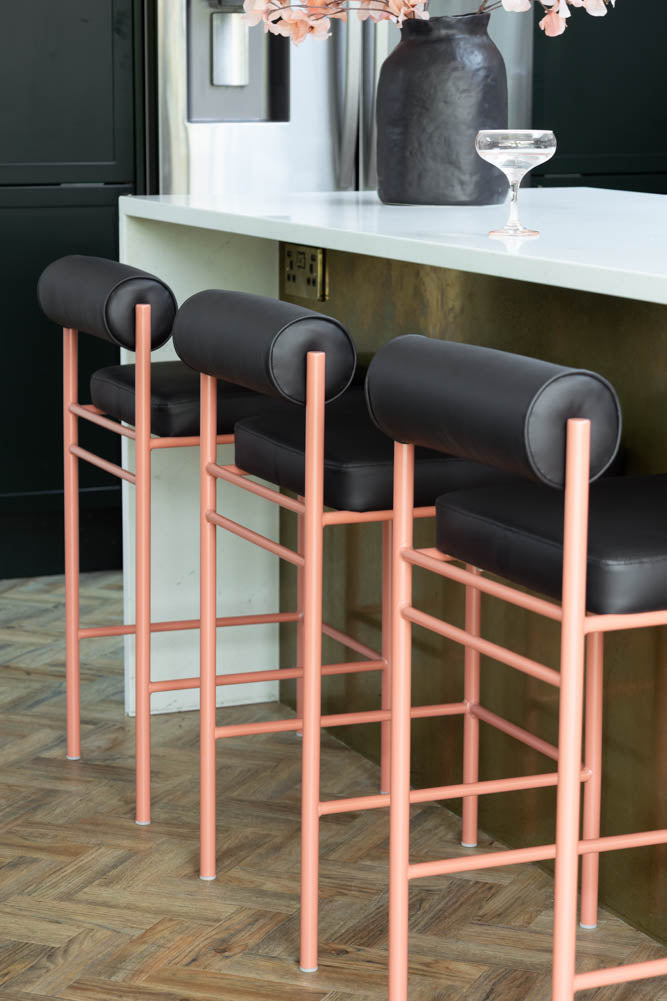 Black and Pink Roll Back Bar Stool