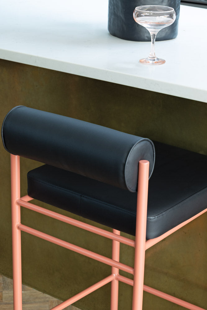 Black and Pink Roll Back Bar Stool