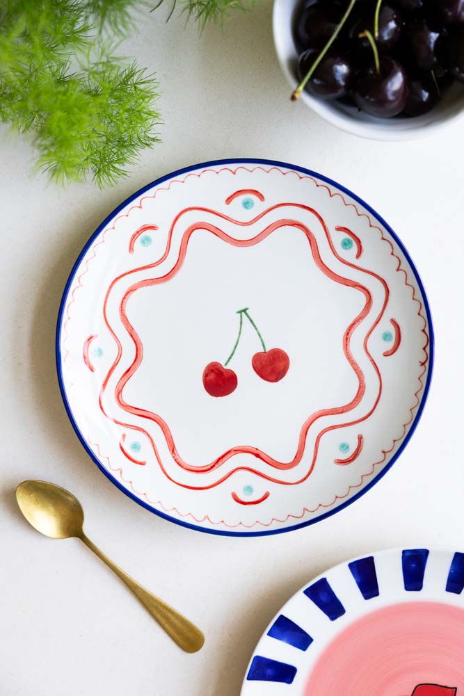 Cherry Print Ceramic Serving Plate