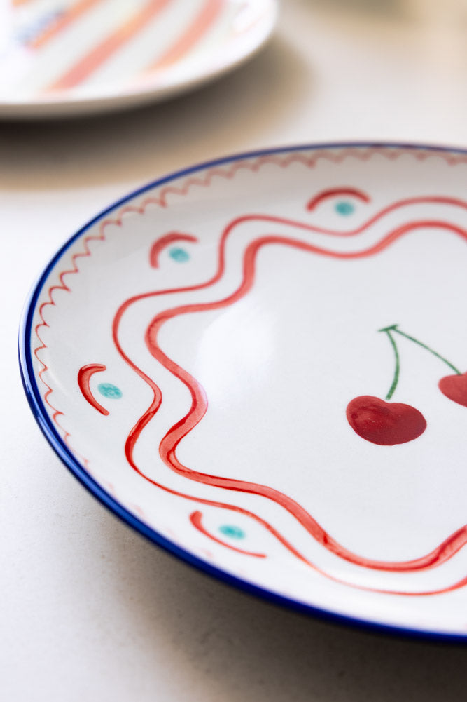Cherry Print Ceramic Serving Plate